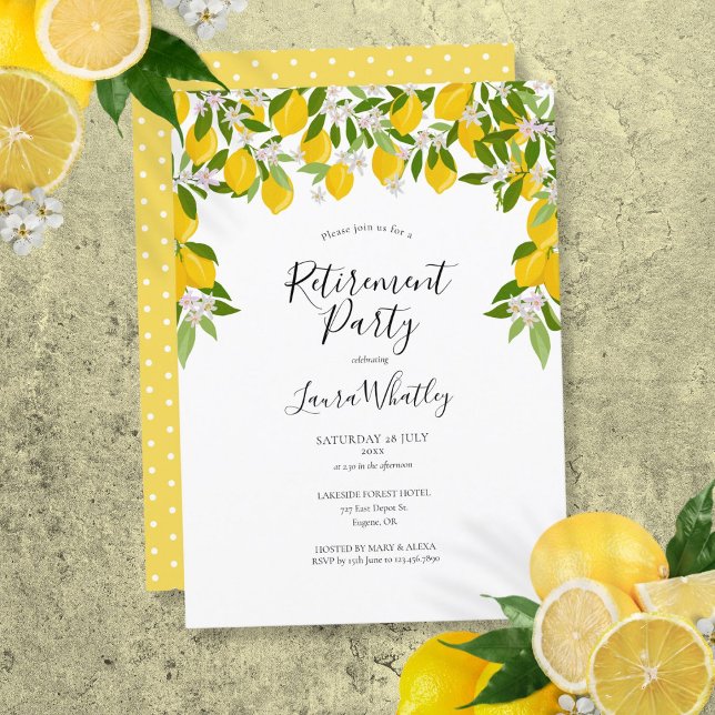 Invitation Fête de retraite florale à la verdure de citronnie (Lemons Blossom Greenery Floral Retirement Party Invitation)