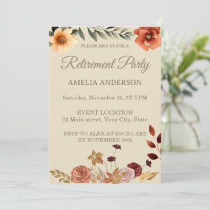 Invitation Fête de retraite florale aux feuilles d'aquarelle