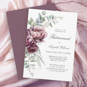 Invitation Fête de retraite florale bordeaux bohème rustique
