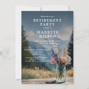 Invitation Fête de retraite florale de montagne à l'aquarelle