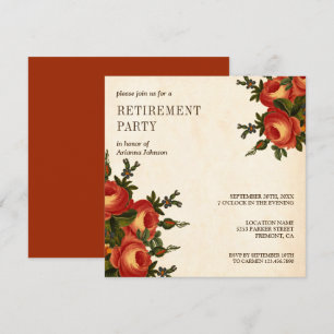 Invitation Fête de retraite florale orange rustique vintage