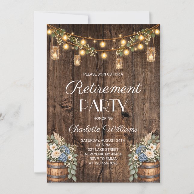 Invitation Fête de retraite florale rustique (Devant)