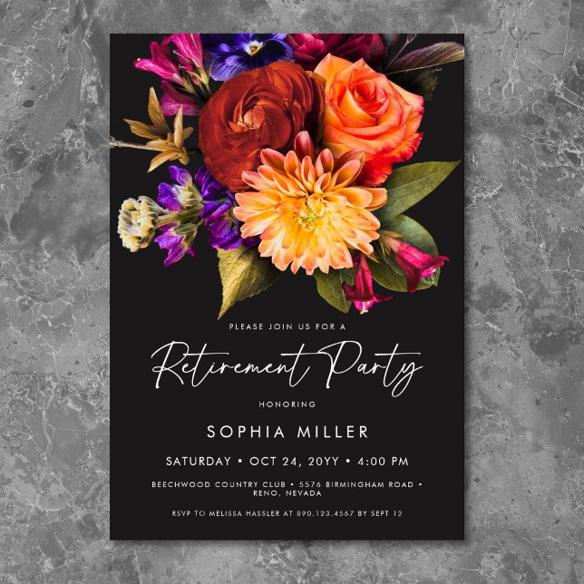 Invitation Fête de retraite florale vibrante élégante (Créateur téléchargé)
