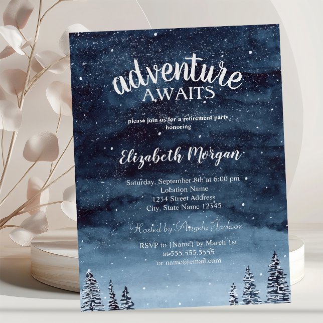 Invitation Fête de retraite Forêt d'hiver L'aventure vous att (Créateur téléchargé)