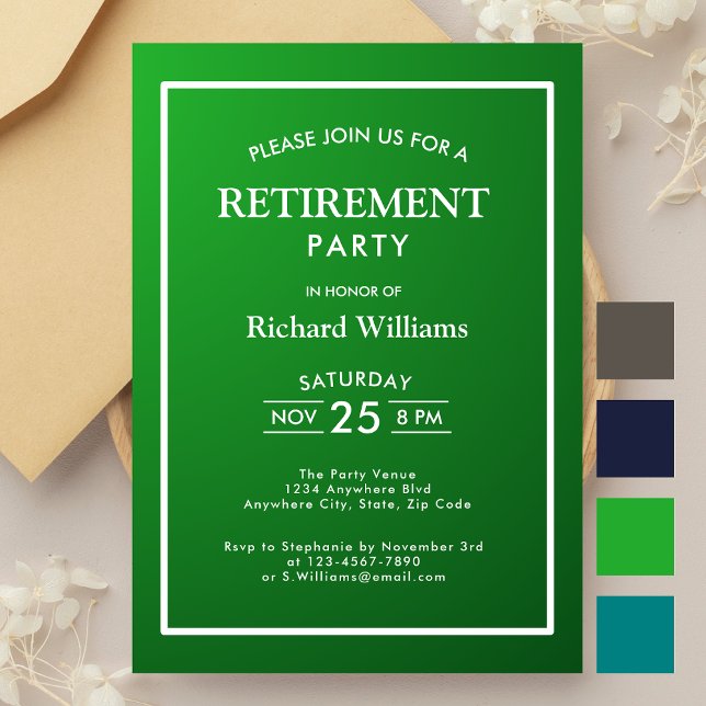 Invitation Fête de retraite Formel Classique Vert Blanc (Créateur téléchargé)