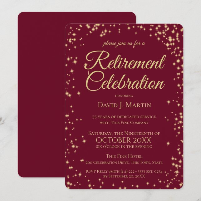 Invitation Fête de retraite Formel Étincelle Entreprise (Devant / Derrière)