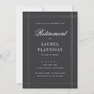 Invitation Fête de retraite formelle élégante noire et or