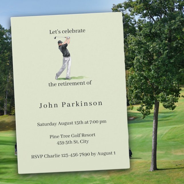 Invitation Fête de retraite Golfeur Aquarelle (Créateur téléchargé)