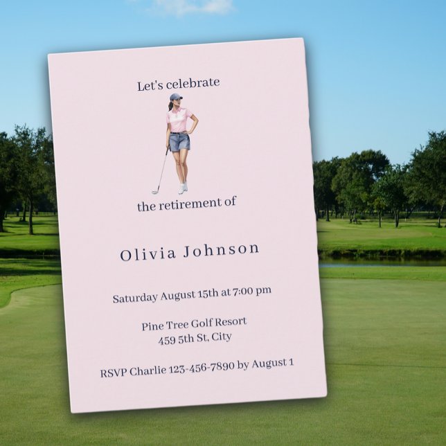 Invitation Fête de retraite golfeuse aquarelle (Créateur téléchargé)