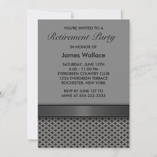 Invitation Fête de retraite gris noir (Devant)