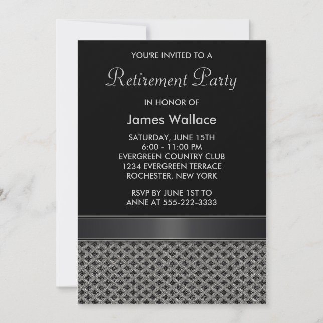 Invitation Fête de retraite gris noir (Devant)
