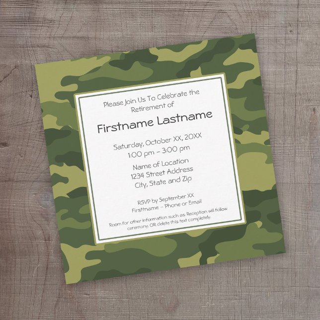 Invitation Fête de retraite militaire (Camouflage Retirement Invitation)