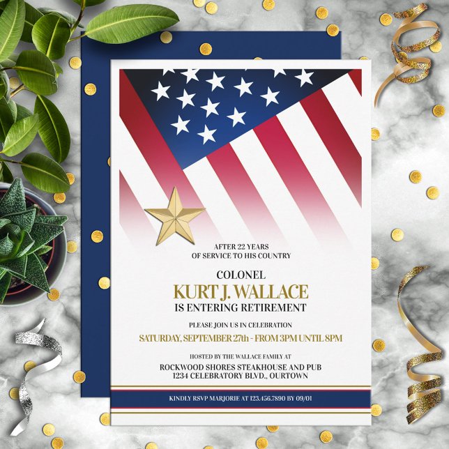 Invitation Fête de retraite militaire de l'étoile d'or (Créateur téléchargé)