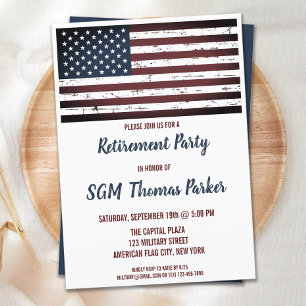 Invitation Fête de retraite militaire drapeau américain USA