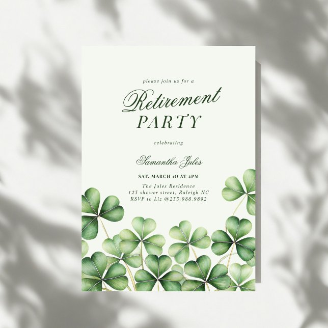 Invitation Fête de retraite Moderne Élégante Trèfle Vert (Créateur téléchargé)