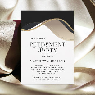 Invitation Fête de retraite moderne noir, or et brun