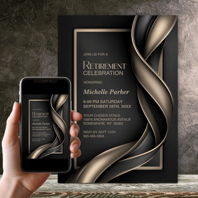 Invitation Fête de retraite moderne noire et beige (Créateur téléchargé)