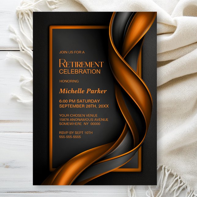 Invitation Fête de retraite moderne noire et orange (Créateur téléchargé)