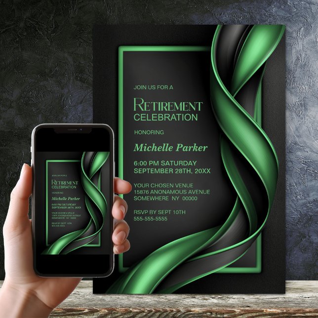 Invitation Fête de retraite moderne noire et verte (Créateur téléchargé)