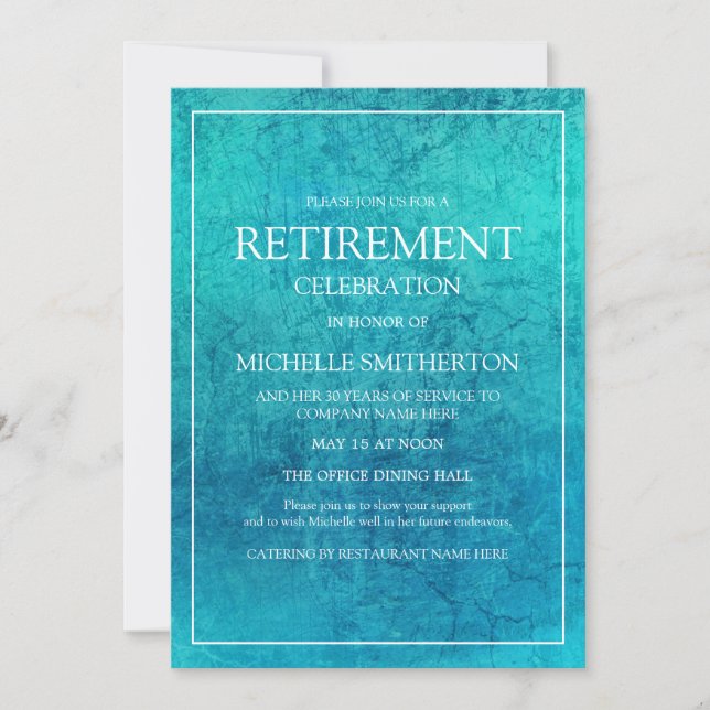 Invitation Fête de retraite moderne tendance sarcelle turquoi (Devant)
