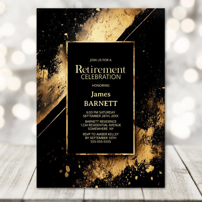 Invitation Fête de retraite noir et or (Créateur téléchargé)