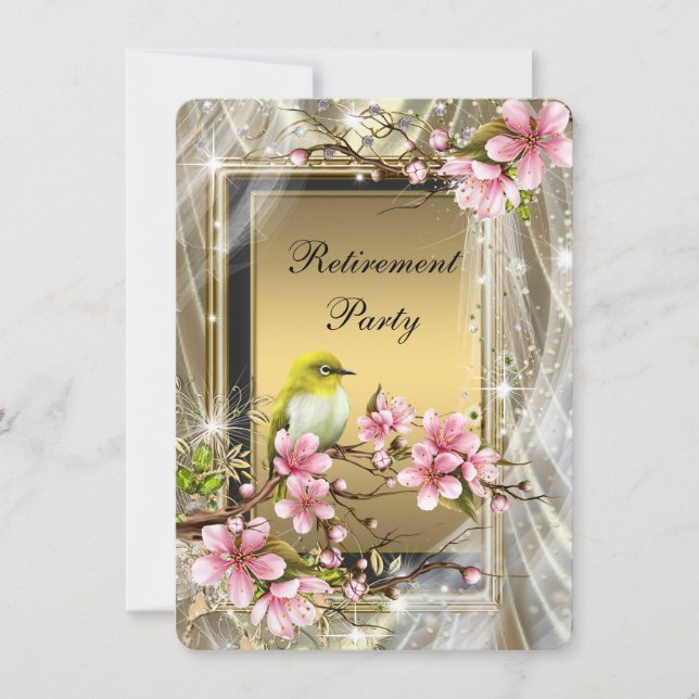 Invitation Fête de retraite noire et dorée pour femme (Devant)