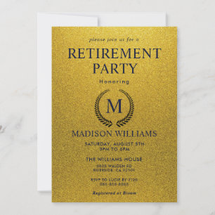 Invitation Fête de retraite paillettes brillantes noir et or