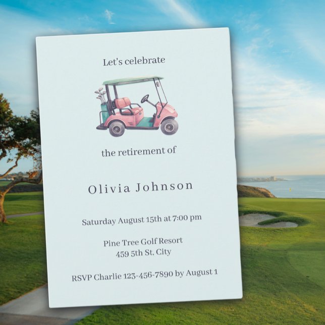 Invitation Fête de retraite Panier de golf rose aquarelle  (Créateur téléchargé)