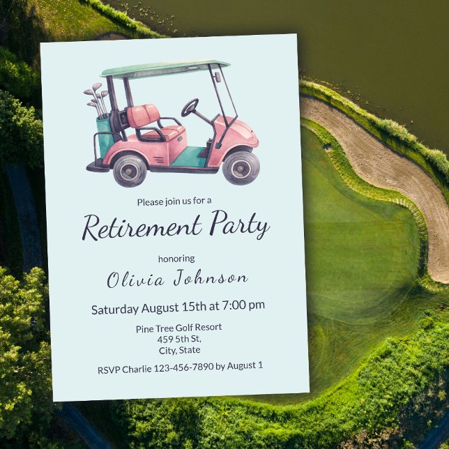 Invitation Fête de retraite Panier de golf rose aquarelle  (Créateur téléchargé)