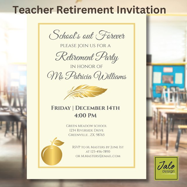 Invitation Fête de retraite Pastel Doré des Enseignants Éléga (Créateur téléchargé)