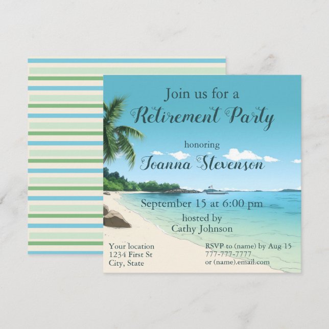 Invitation Fête de retraite Plage tropicale Palmiers (Devant / Derrière)