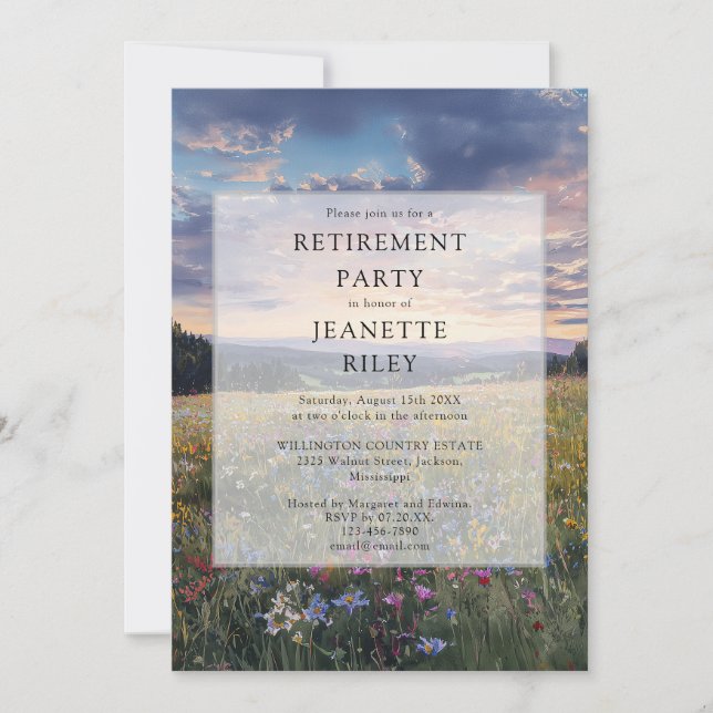 Invitation Fête de retraite Prairie florale de fleurs sauvage (Devant)