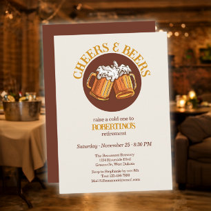 Invitation Fête de retraite rétro Cheers and Beers pour homme