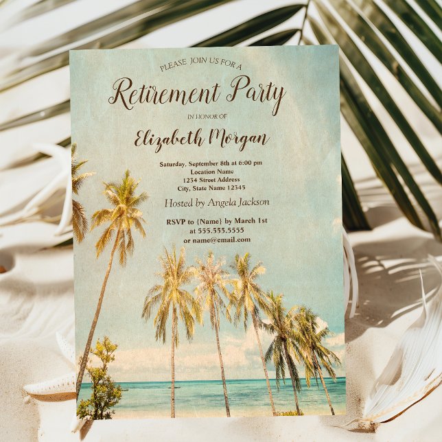 Invitation Fête de retraite Rétro Plages Palmiers (Créateur téléchargé)