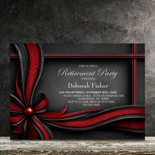 Invitation Fête de retraite ruban rouge et noir élégant