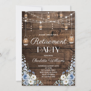 Invitation Fête de retraite Rustique Bleu Marguerite