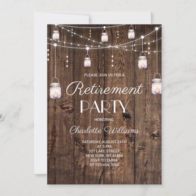 Invitation Fête de retraite rustique dans un pot de Mason (Devant)