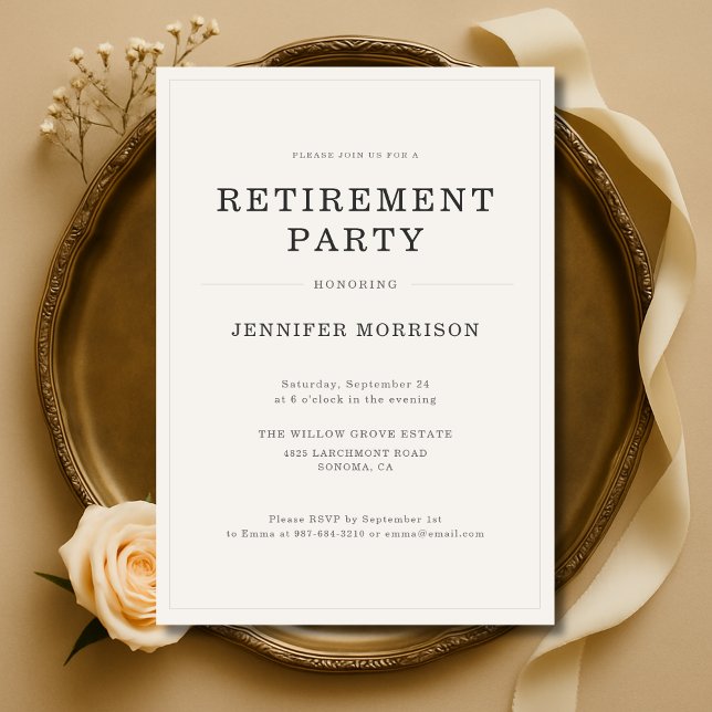 Invitation Fête de retraite simple et élégante (Créateur téléchargé)