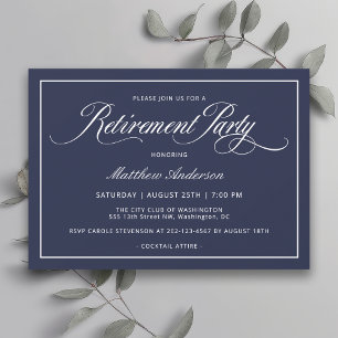 Invitation Fête de retraite simple et élégante en bleu marine