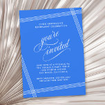 Invitation Fête de Retraite Simple Moderne Bleu Cobalt<br><div class="desc">Simple et élégant avec une touche contemporaine, cette invitation de fête de retraite présente des lignes blanches en angle encadrant votre texte sur un fond bleu cobalt tendance. Le texte "vous êtes invité" dans de belles fioritures de script est intentionnellement mis en avant pour faire sentir vos invités spéciaux. Modifiez...</div>