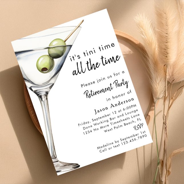 Invitation Fête de retraite simple moderne drôle sale Martini (Créateur téléchargé)