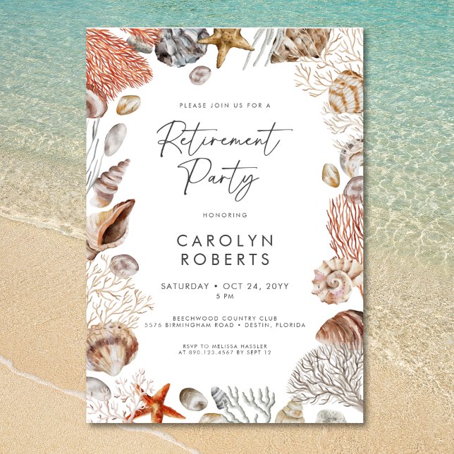 Invitation Fête de retraite sur la plage côtière (Coastal Beach Seashell Retirement Party)