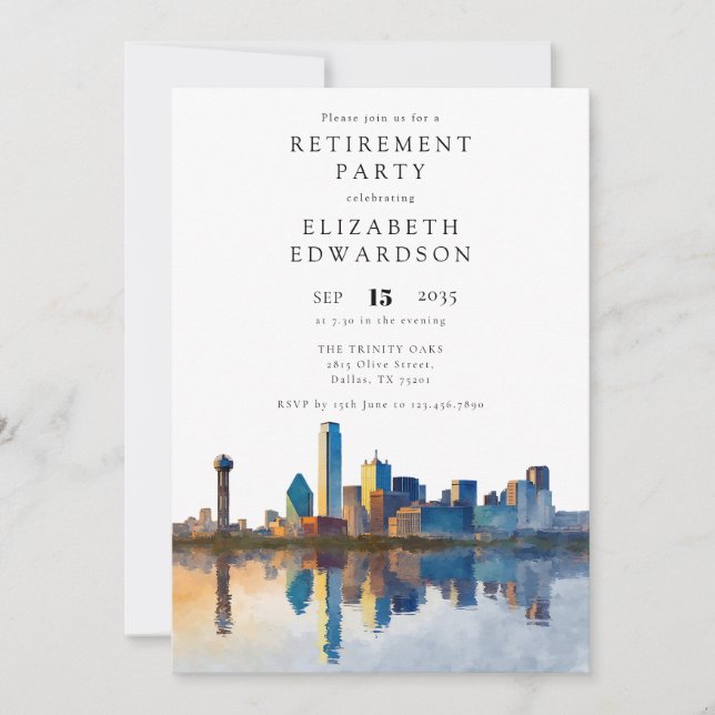 Invitation Fête de retraite sur la skyline de Dallas Texas (Devant)