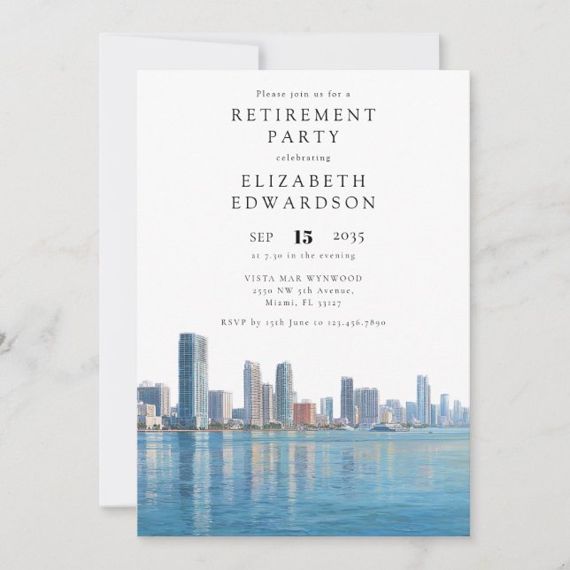 Invitation Fête de retraite sur la skyline de Miami (Devant)