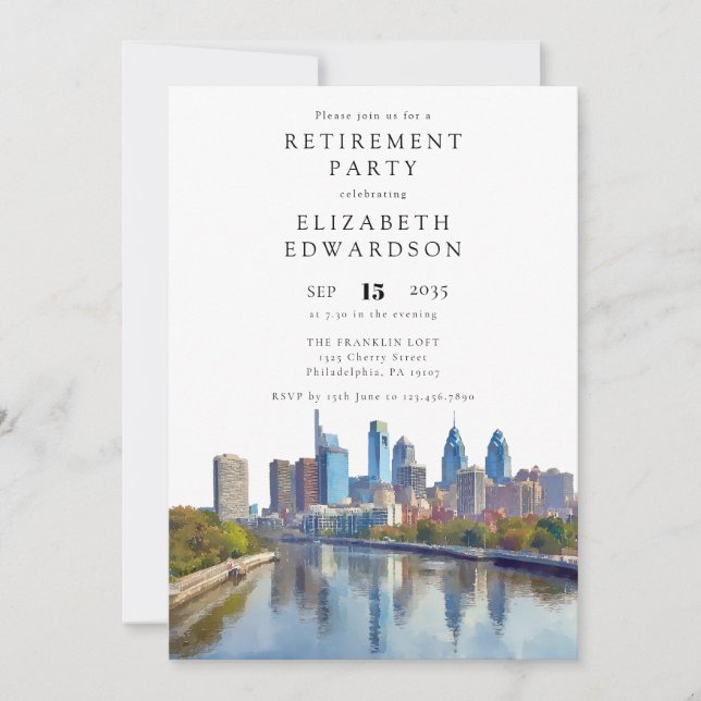 Invitation Fête de retraite sur la skyline de Philadelphie (Devant)