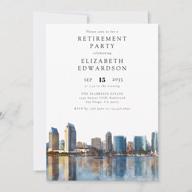 Invitation Fête de retraite sur la skyline de San Diego (Devant)