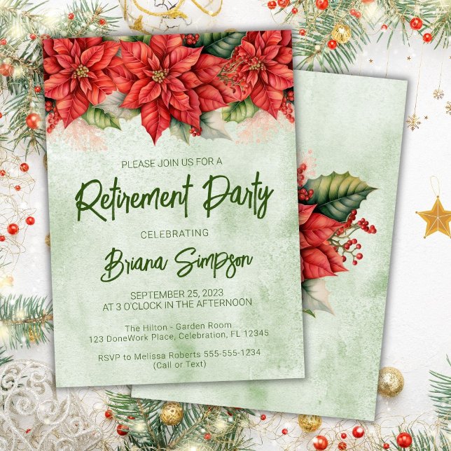 Invitation Fête de retraite sur le thème des fleurs de Poinse (Créateur téléchargé)