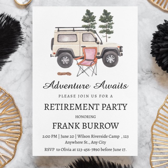 Invitation Fête de retraite sur le thème du camping (Créateur téléchargé)