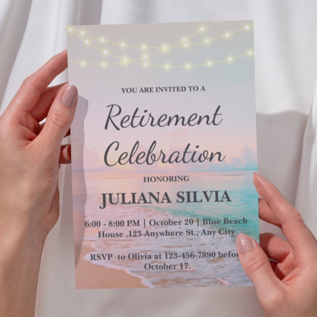 Invitation Fête de retraite sur une plage rustique (Créateur téléchargé)