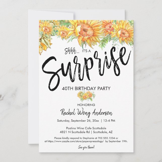 Invitation Fête de retraite surprise avec des tournesols (Devant)